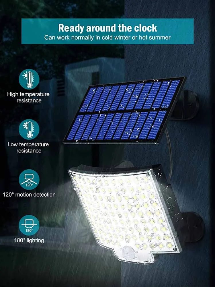 Luz solar con sensor de movimiento para exteriores, 98 focos solares LED  para exteriores, Ip65 a prueba de agua 120 ángulo de iluminación, luz solar