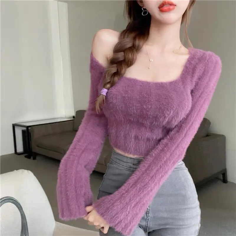 가을 겨울 뜨개질 자르기 탑 여성 스키니 스웨터 하단 셔츠 패션 여성 긴 소매 풀오버 캐주얼 니트 스웨터