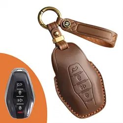Handmade Genuine Leather Jetour Key Cover, Vintage Style with Full Protection, 4 - Button Design (Brown)