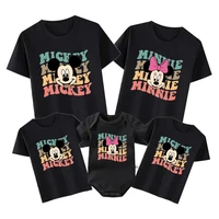Vintage Mickey Minnie Mouse Shirt Funny Disney Family Matching Outfits Cotton Family Look Clothes Matching Brother Sister Tshirt 1