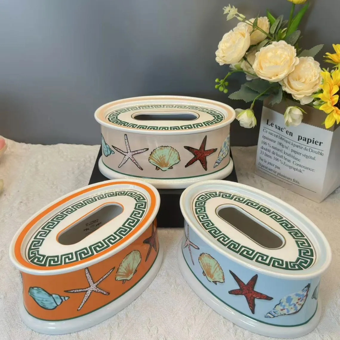 Nordic Ceramic Tissue Box Home Living Room Desktop Tea Table Decoration Storage Box Ornament 5