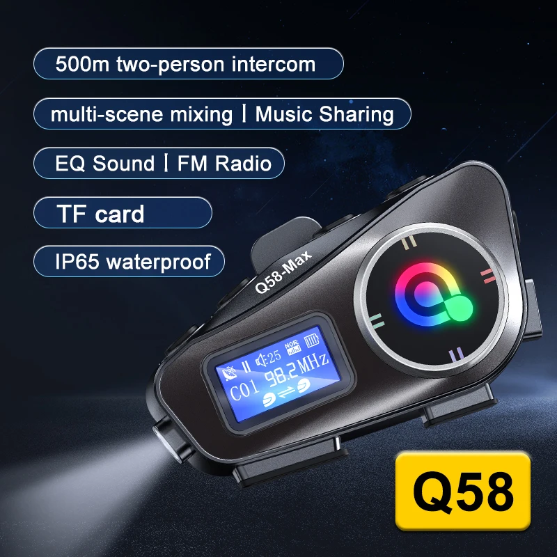 Bluetooth 5.3 Motorcycle Helmet Headset Intercom LCD Display 500M Interphone IP65 Waterproof Intercom Multi-Scene Music Sharing motorcycle helmet headset