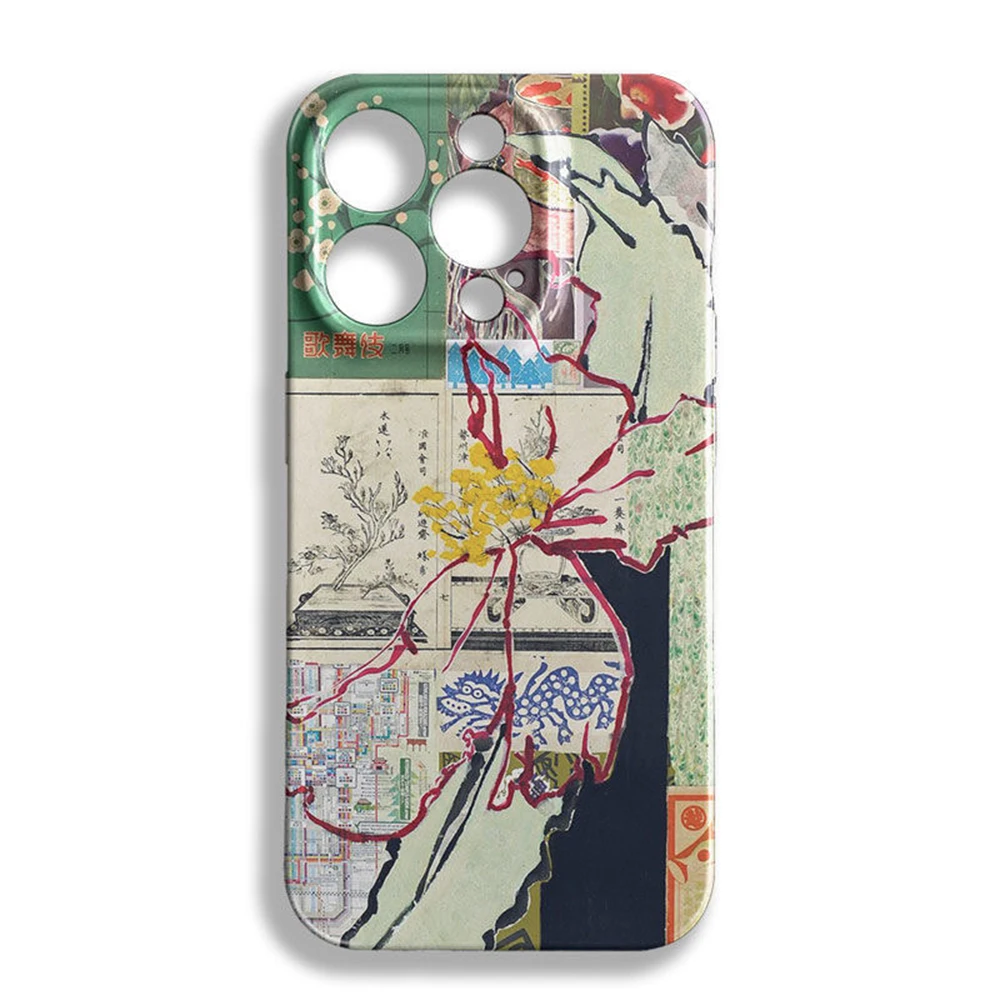 China-Chic Mosaic Graffiti Green Rattan Glossy Film Hard Phone Case