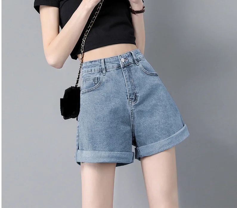 2023 New Denim Shorts Women's Summer High Waist Slim Loose A-line Small Wide Leg Hot Pants