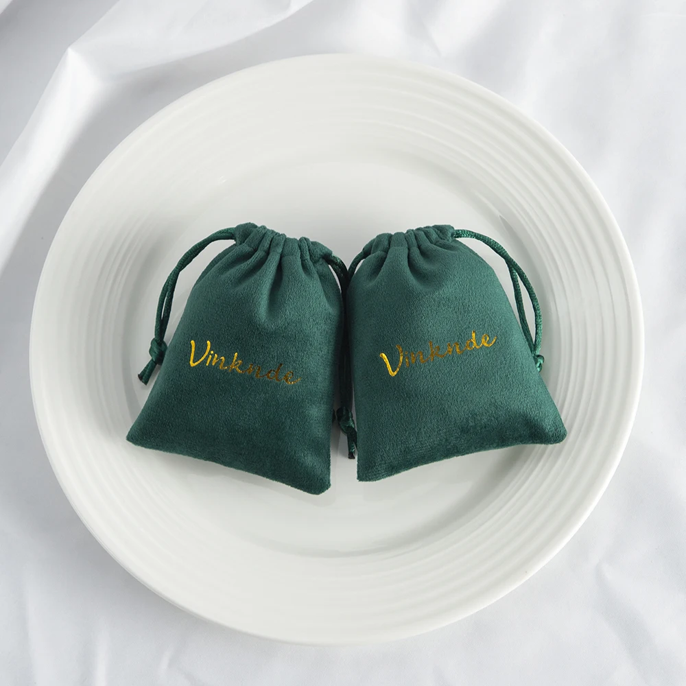Dark Green Jewelry Gift Bag Soft Velvet Drawstring Pouches in Fungus Open Style Wedding Organizer Box Packaging Candy Bread Case
