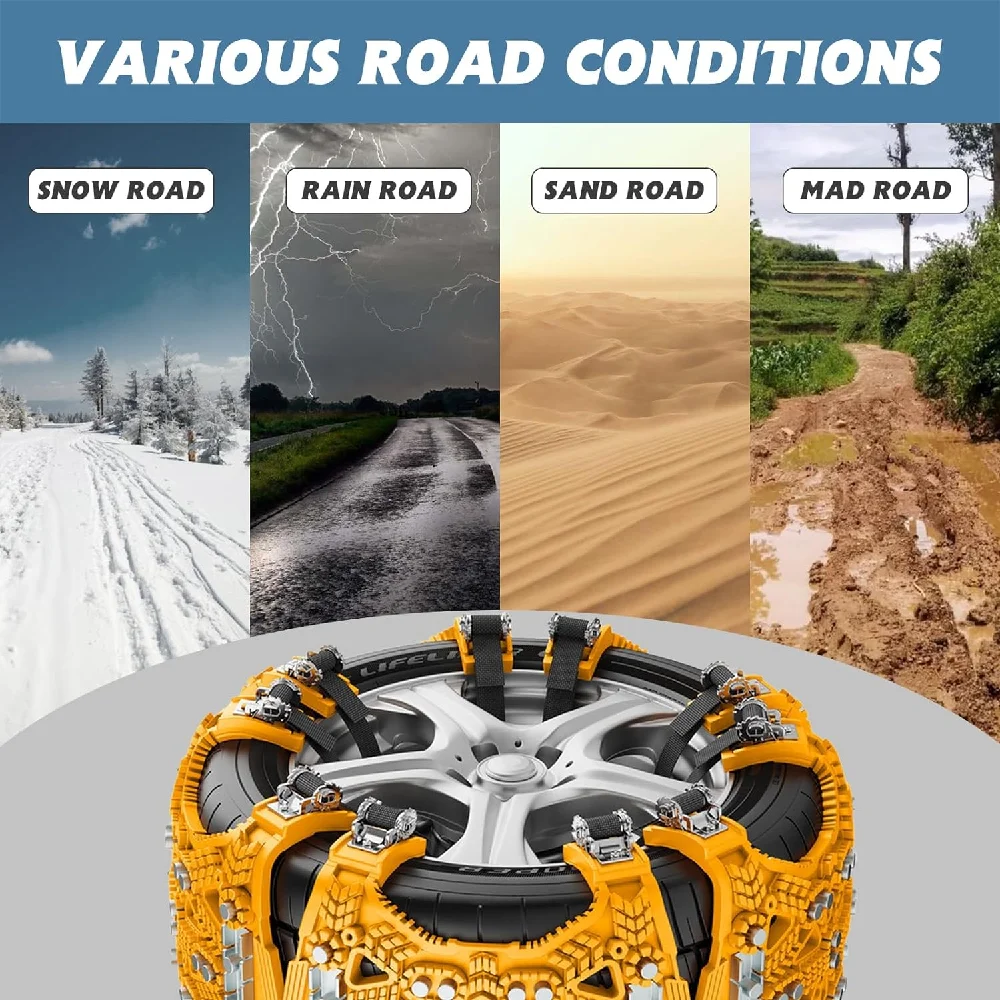6 Pack Upgraded TPU Snow Chains Tire Chains for Cars/SUVs/Pickup Trucks Security for Tire Width 165-275mm Easy Installat