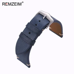 Vintage Matte Genuine Leather Watch Band - Comfortable Calfskin Strap - 22mm (Blue)