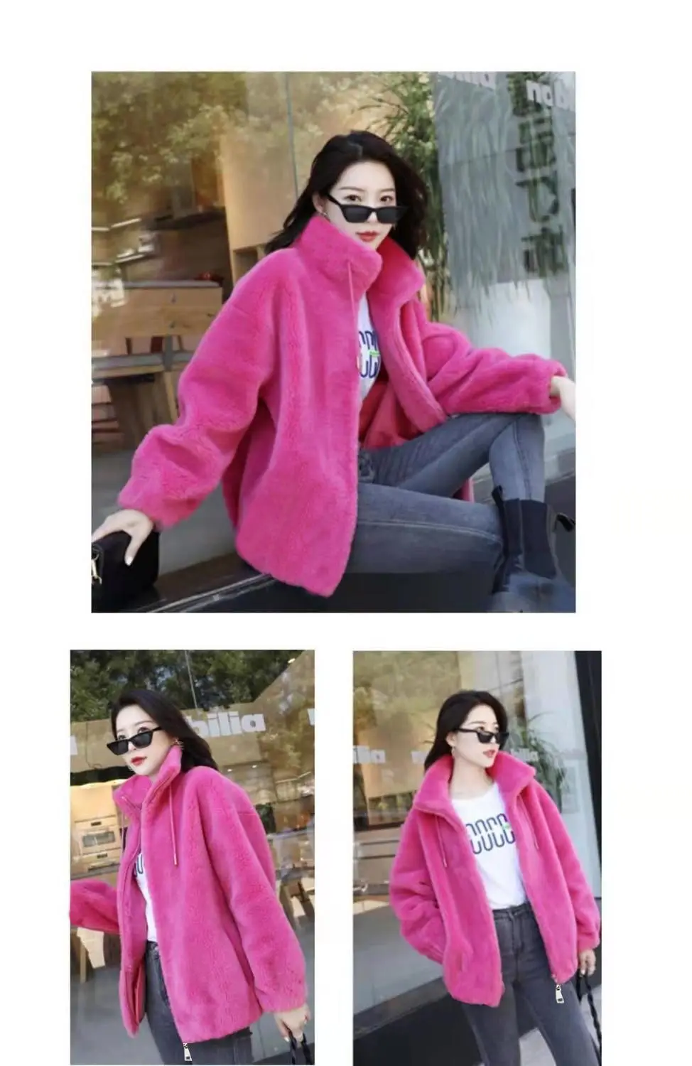 Stand Collar Two-Sided Velvet Thick Warm Faux Fur Coat