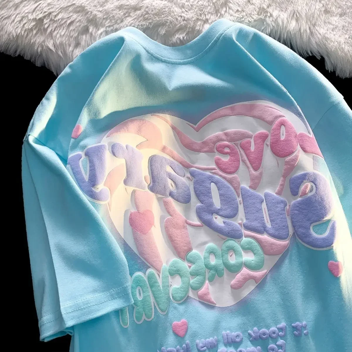 

Pure cotton white milk blue shortsleeved t-shirt women 2023 summer new loose college wind top summer clothes women y2k clothes