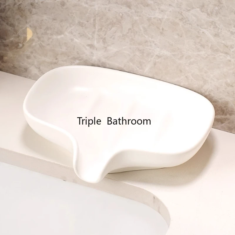 Portasapone Doppio In Ceramica Autodrenante Per Bagno E Doccia - Bianco Con 6 Fori