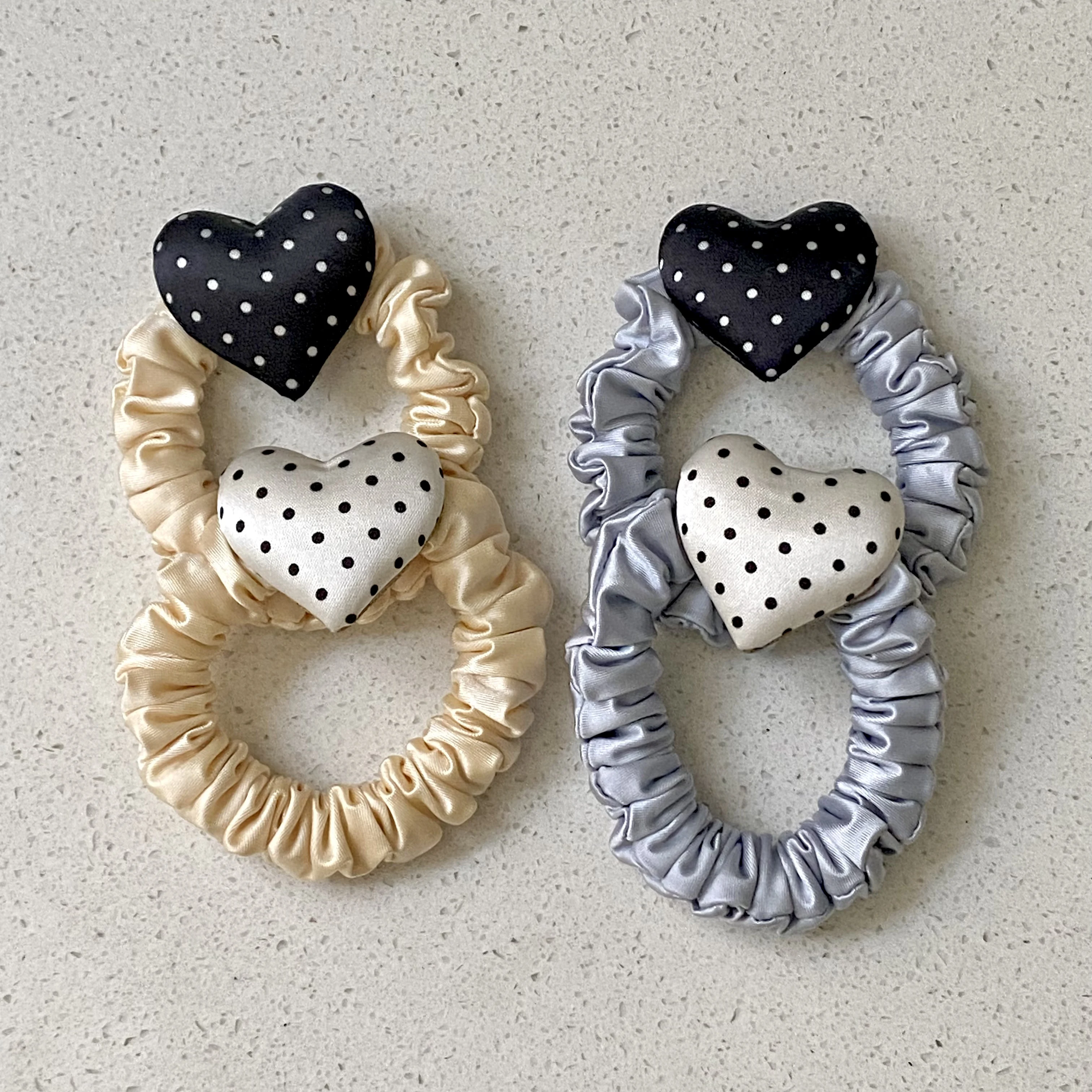 1PC Satin Scrunchies Set With Polka Dot Heart Decor, Stylish Hair Accessories For Women, Cute Hair Ties For Daily And Party Wear