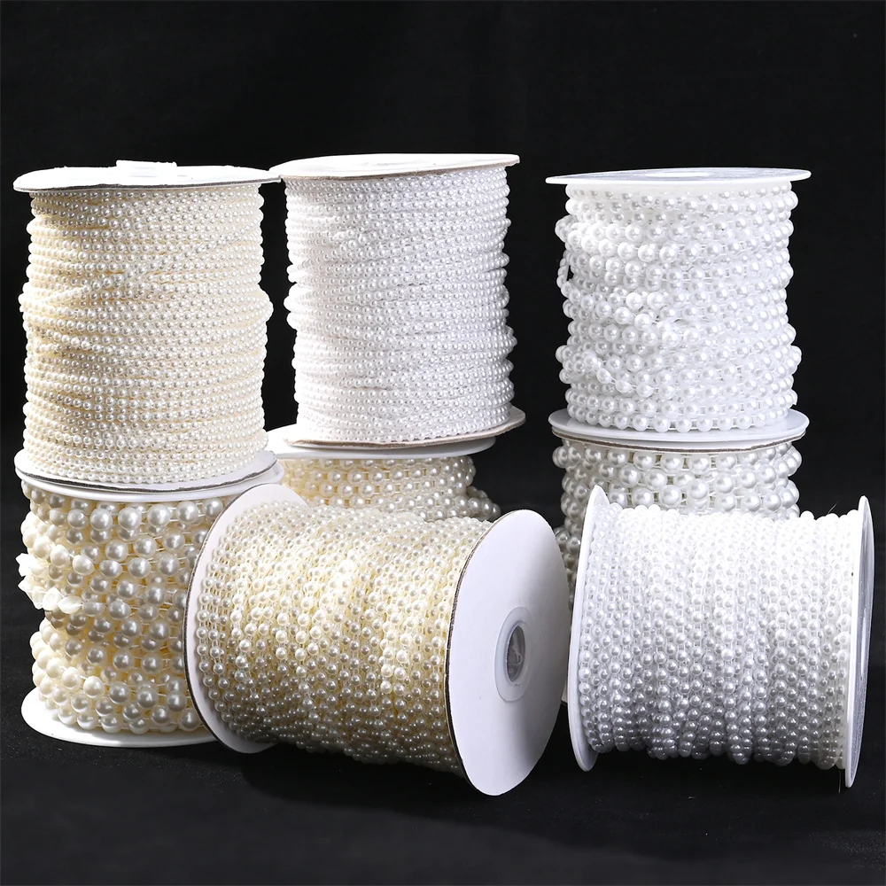 Acrylic Beads Chain 3/4/6/8mm Half Round Cabochon Pearl Beads Garland String White Ivory Color Acylic Beads Chain For Wedding Decoration DIY Jewelry