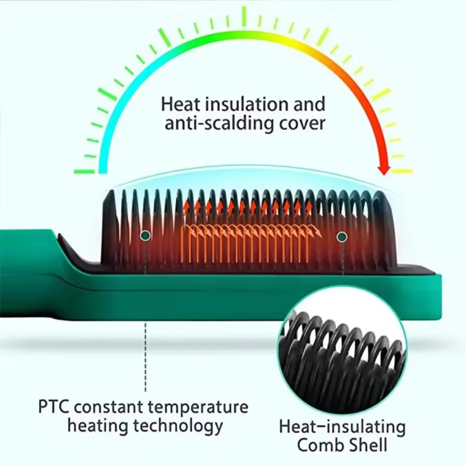 2 In 1 Electric Professional Negative Ion Hair Straightener Brush Curling Comb Lcd Display Hair Curling Tool Straight Brush