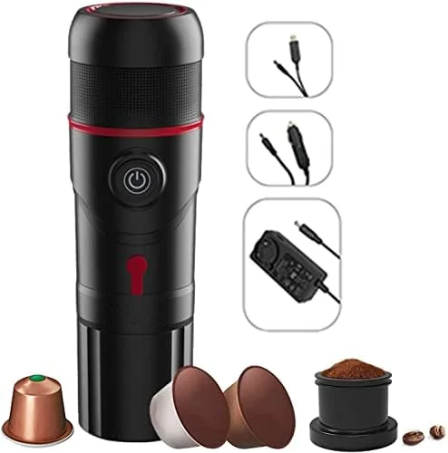 

Portable 3-in-1 Multi-Function Espresso Maker for Vehicle, Travel Compatible with Nes* Original Pod, DG* Pod, Ground Coffee (Pr