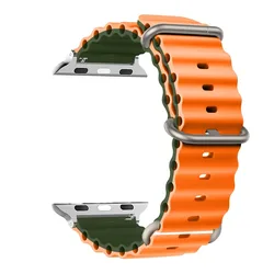 Ocean Loop Strap for Apple Watch - Premium Nylon Bracelet Band (Orange Army - Green)