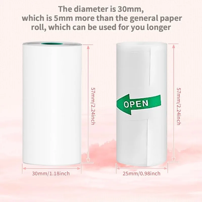 Mini Thermal Printer Stickers for Pictures,DIY,Mini Inkless Thermal Sticker Printer, 57 X 30mm，Black on White for Christmas Tape