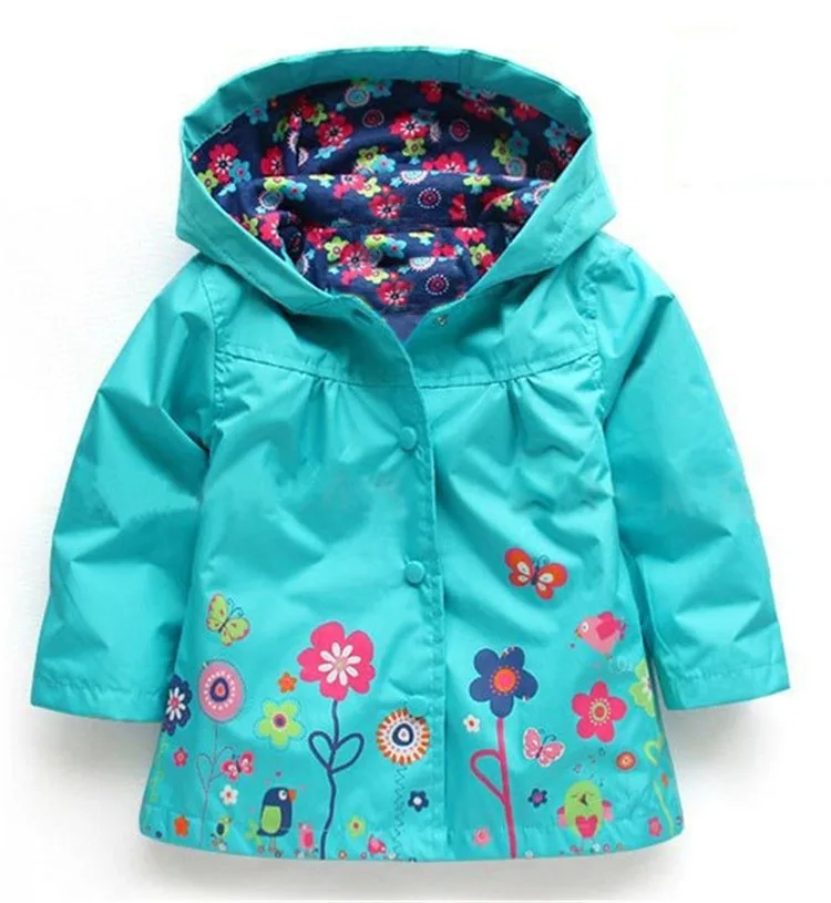 New Fashion Cute Kids Girls Cartoons Wind Rain Jacket Hooded Long Sleeve Windbreak Girl Waterproof Jacket Outwear Raincoat 2-6Y wool pea coat