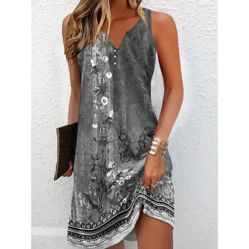 

Summer Women Dresses Fashion Stitching V Neck Loose Bohemian Vacation Woman Dress Basic Sleeveless Vestidos De Verano Mujer 2023