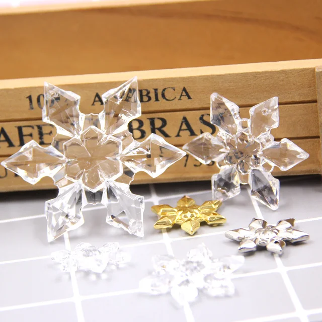 6PCS Transparent/Gold/Silver Acrylic Snowflakes Christmas Crafts Pendants  Ornaments Xmas Tree Kids Gift Hangings Decorations