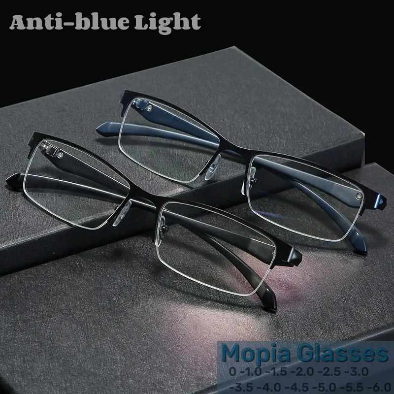 

Fashion TR90 Myopia Eyeglasses Vintage Men Business Half Frame near-sight Comfortable Prescription Eyewear Diopter 0 To +4.0