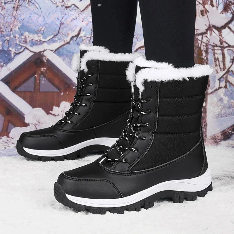 

Women Snow Boots Waterproof Faux Fur Lined Warm Winter Outdoor Booties Cotton Shoe Mid Calf Boot For Lady Bottes De Neige