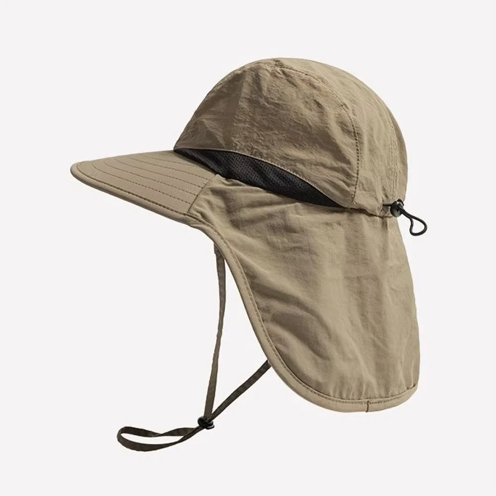 Unisex Summer Wide Brim Waterproof And Quick-drying With Hat Panama Uv Fisherman Caps Mesh Breathable Neck Protection_voghion.com