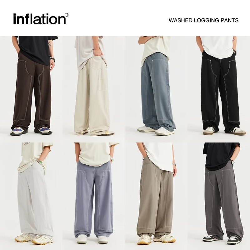 

INFLATION Garment Washed Denim Pants Men Multi-Pocket Casual Loose Fit Personalized Cargo Jeans