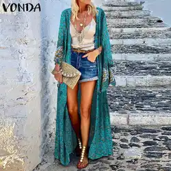 VONDA Spring Femme Casual Long Sleeve Printed Coat Fashion Party Thin Cardigan Lady Women Stylish Jackets Long Poncho Oversized