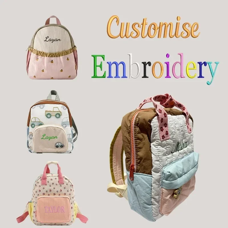 Cute Dopamine Color Blocking Kids Backpack - 4 Styles Available Embroidered Custom Design Bag for Children Perfect for Daily Use 1