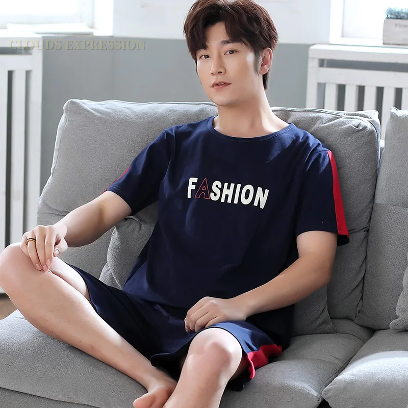 Summer Men Pyjamas Cotton Cartoon Pajamas Set Casual Short Sleepwear Pyjamas Night Suits Pijamas Plus Size 4XL Homewear PJ