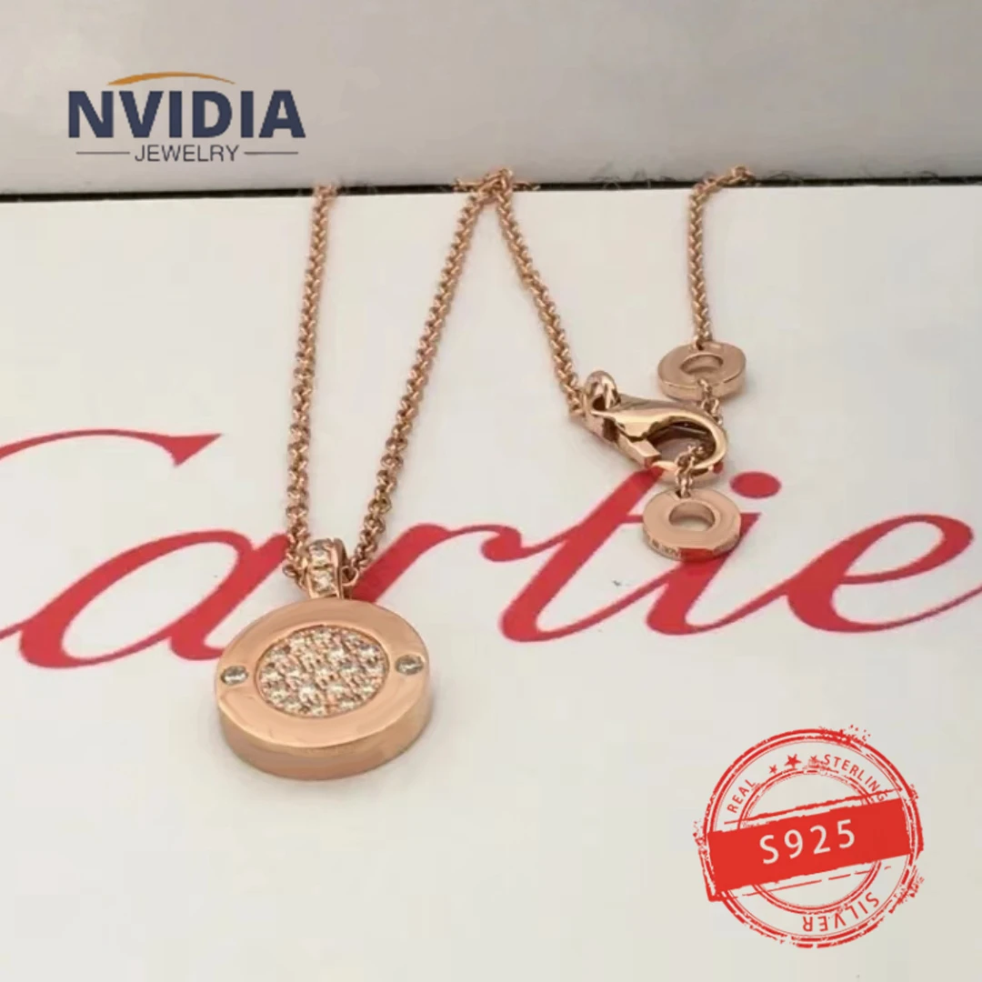 2024 Fashion Jewelry BV Customized S925 Silver Luxury Round Ceramic Diamond Set Women's Necklace Birthday Party Earrings Gift
