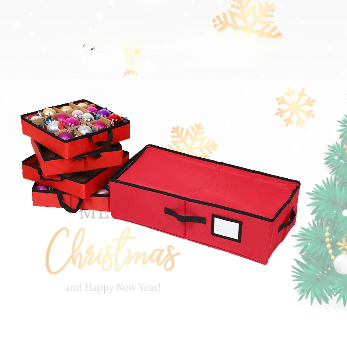 Christmas Ball Storage Box 64 Grid Dust-proof Oxford Folding Holiday Decor Storage Christmas Gift Home and Organization