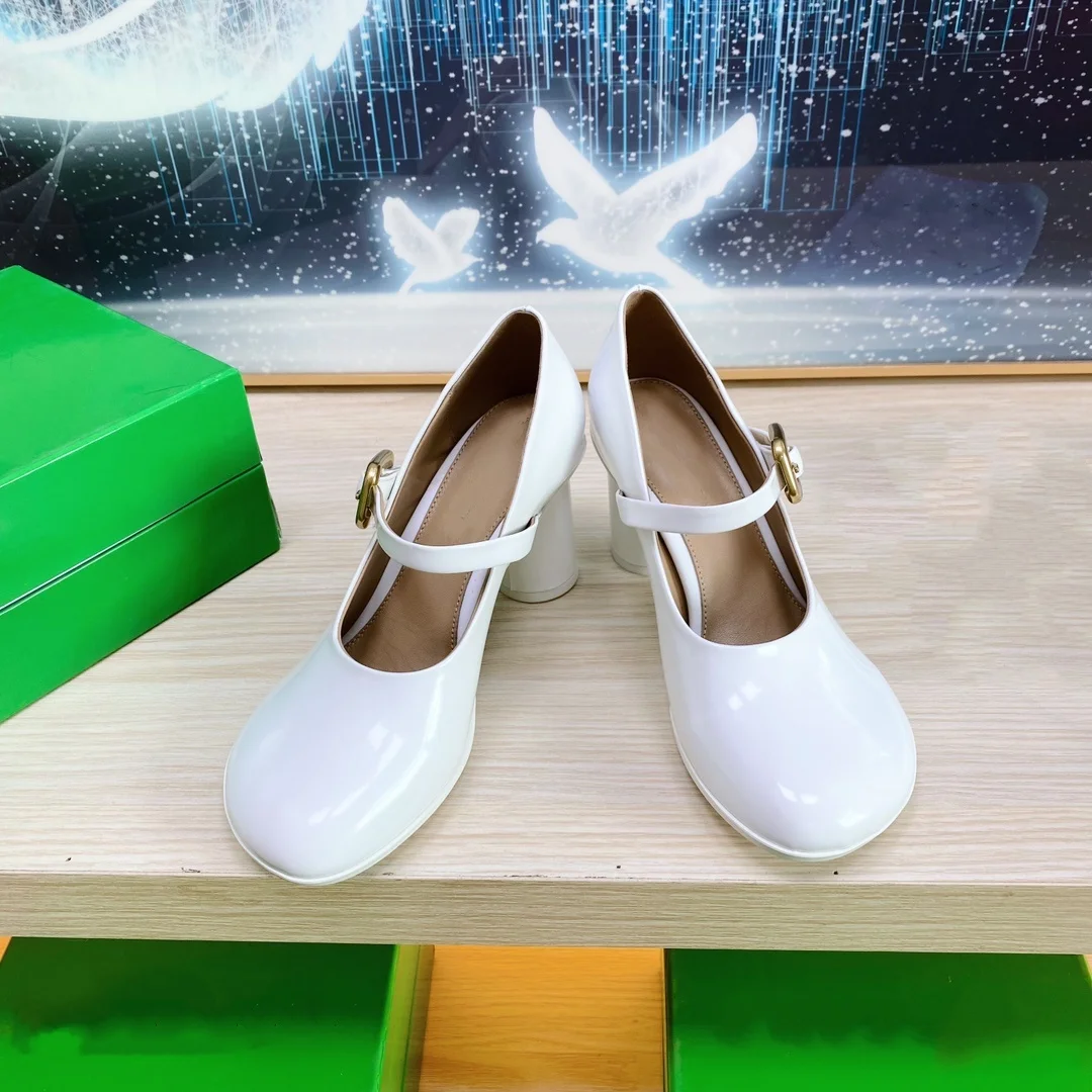 Retro genuine leather shallow cut high heels women's shoes