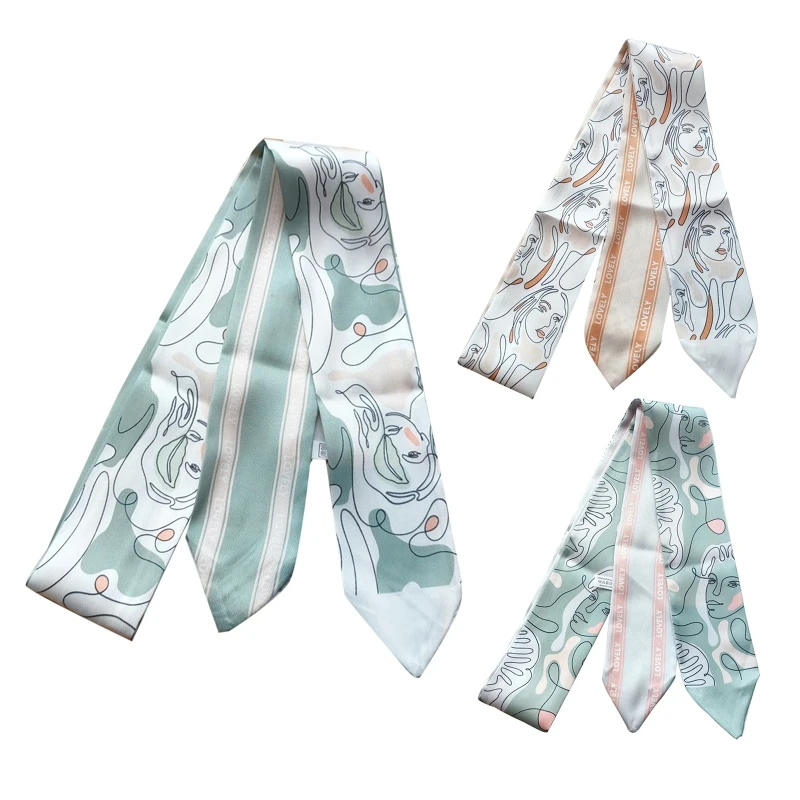 

Шарф для волос Scrunchies Beauty Print Атласный тощий шарф для шеи Легкий длинный