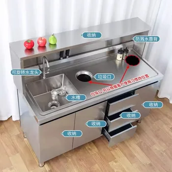 ตู้ครัวสแตนเลสสไตล์นอร์ดิก ดีไซน์ทันสมัย พร้อมที่เก็บของ โต๊ะทำงาน อ่างล้างจาน เฟอร์นิเจอร์ครัว Gabinete FYKC 2