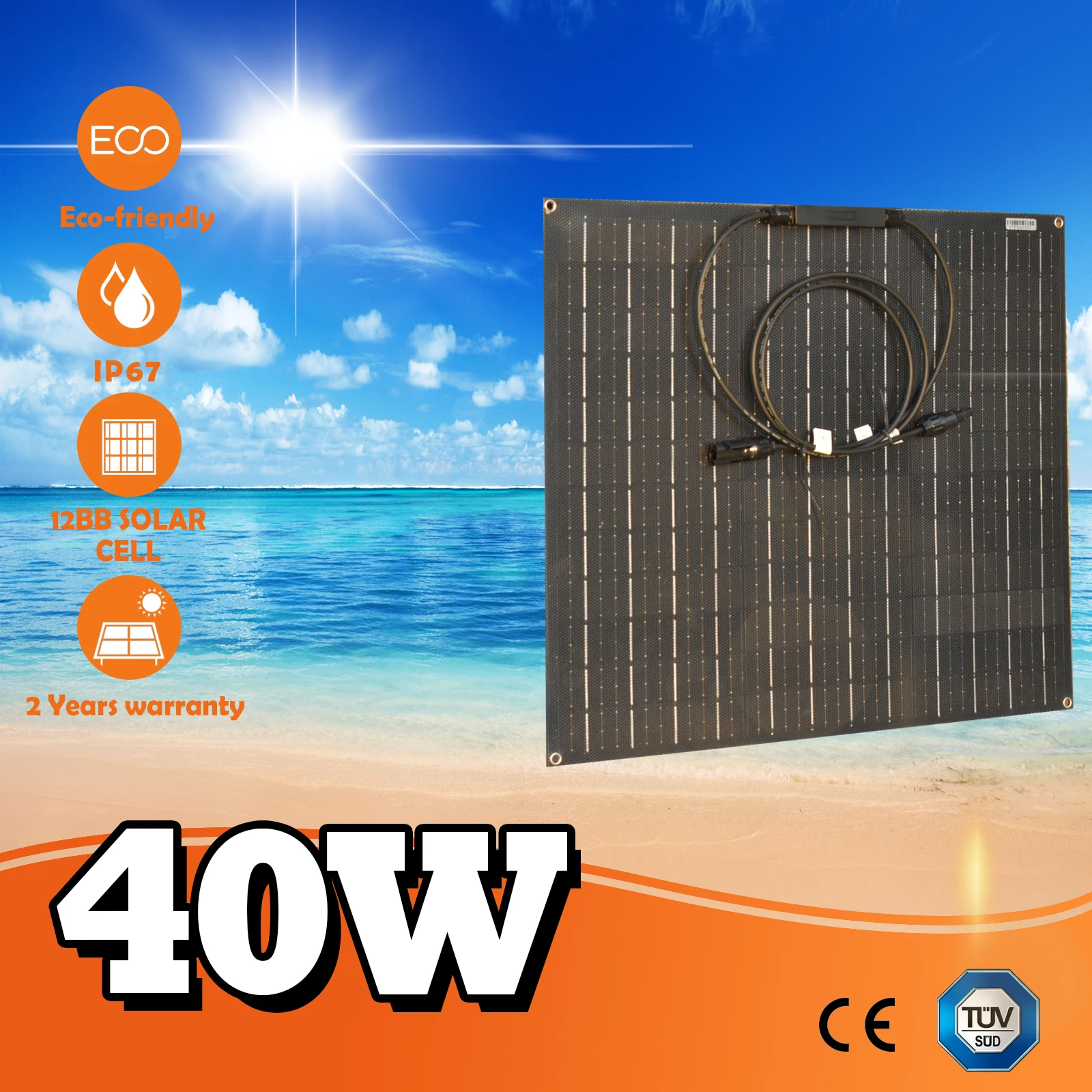 

40W 50W 60W 12V ETFE Black Flexible Solar Panel, Ultrathin Ultra Lightweight, PERC Mono Solar Cells,for Campers, , RVs