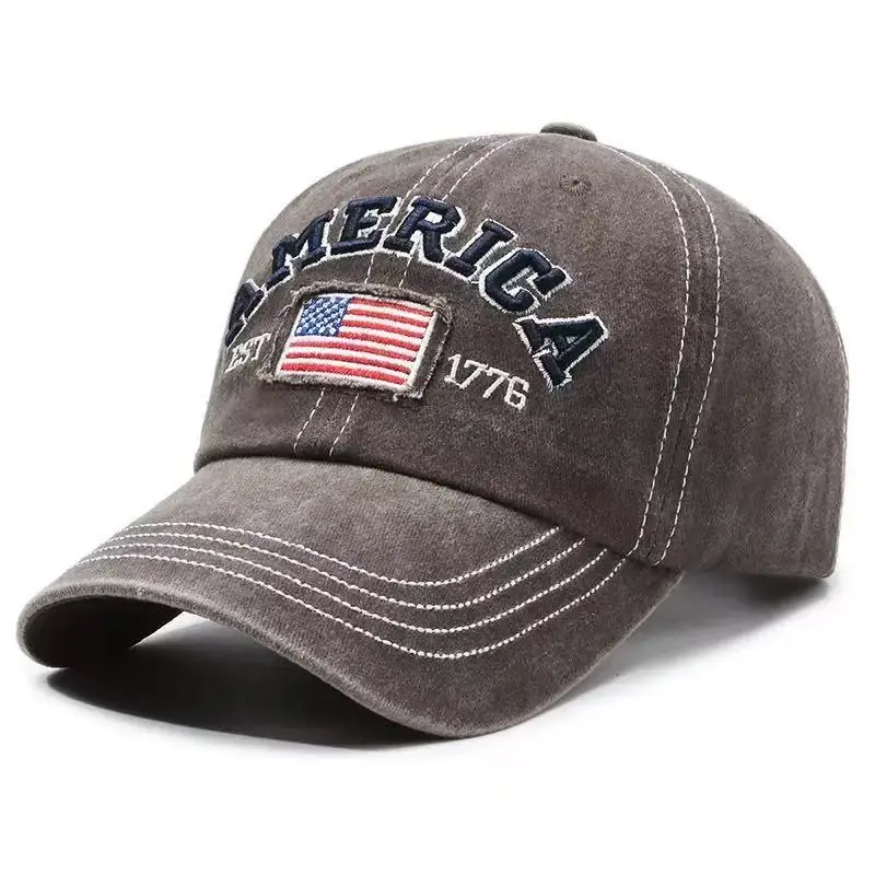 AMERICA Vintage Washed Denim Snapback Peaked Cap Baseballkappe für Männer und Frauen, Sport, Freizeit, Angeln, Sonnenhut – Detail 7
