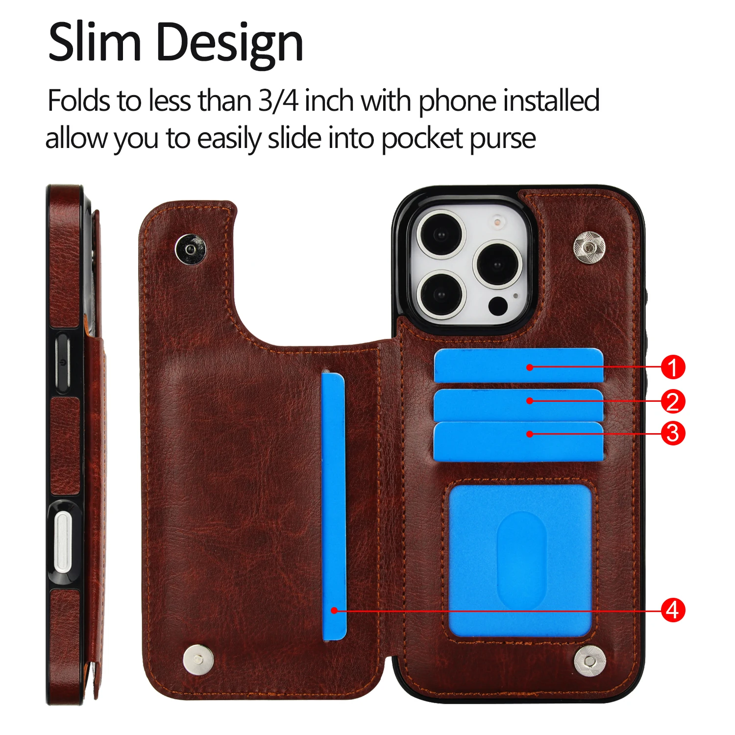 Double Buckle Leather Wallet Case with Card Slot and Magnetic Flip Closure