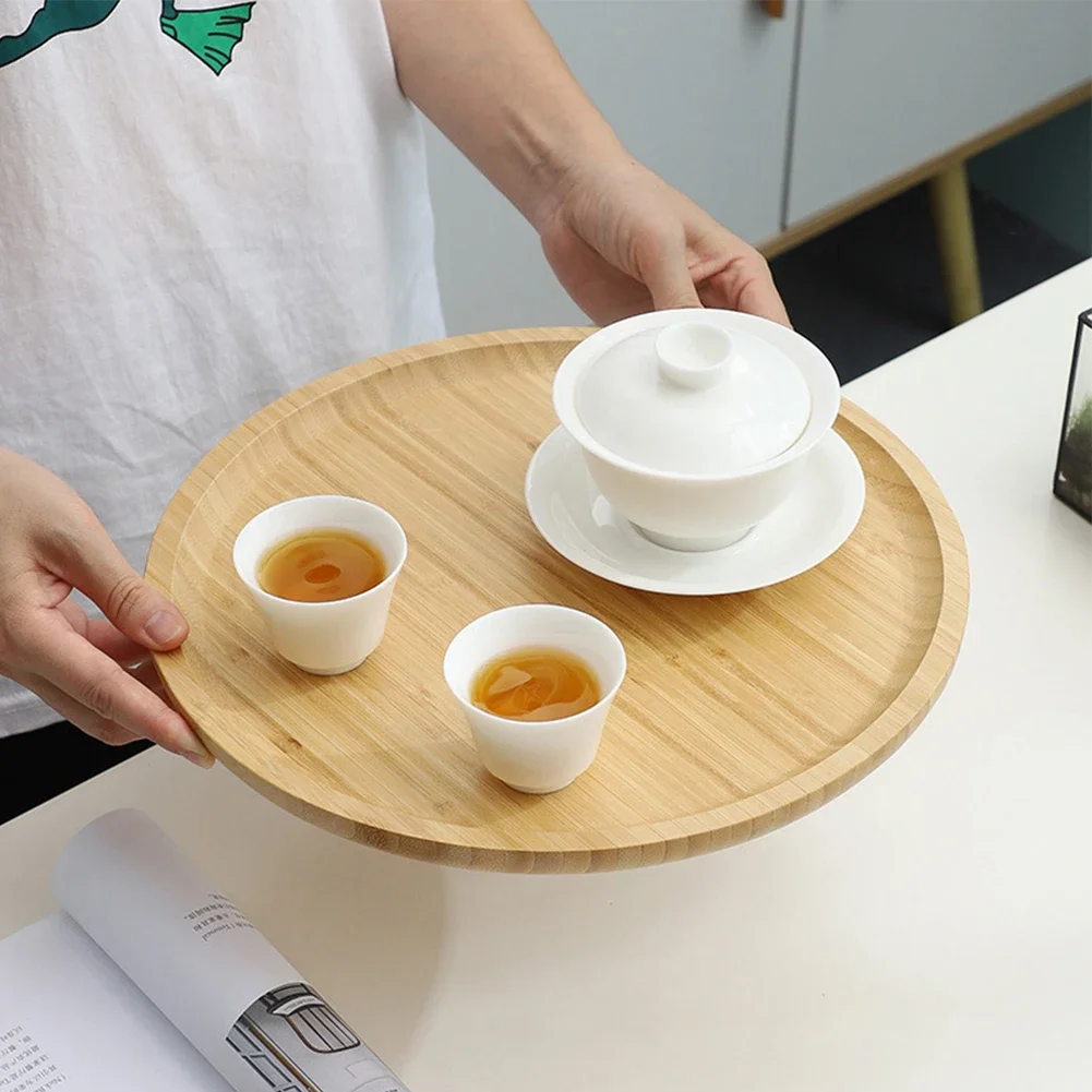 Trays Serving Tray 20*5*30cm Easy To Clean For Fruit Pizza Multi-functional Round Wooden Tableware Stand Food Tray 6