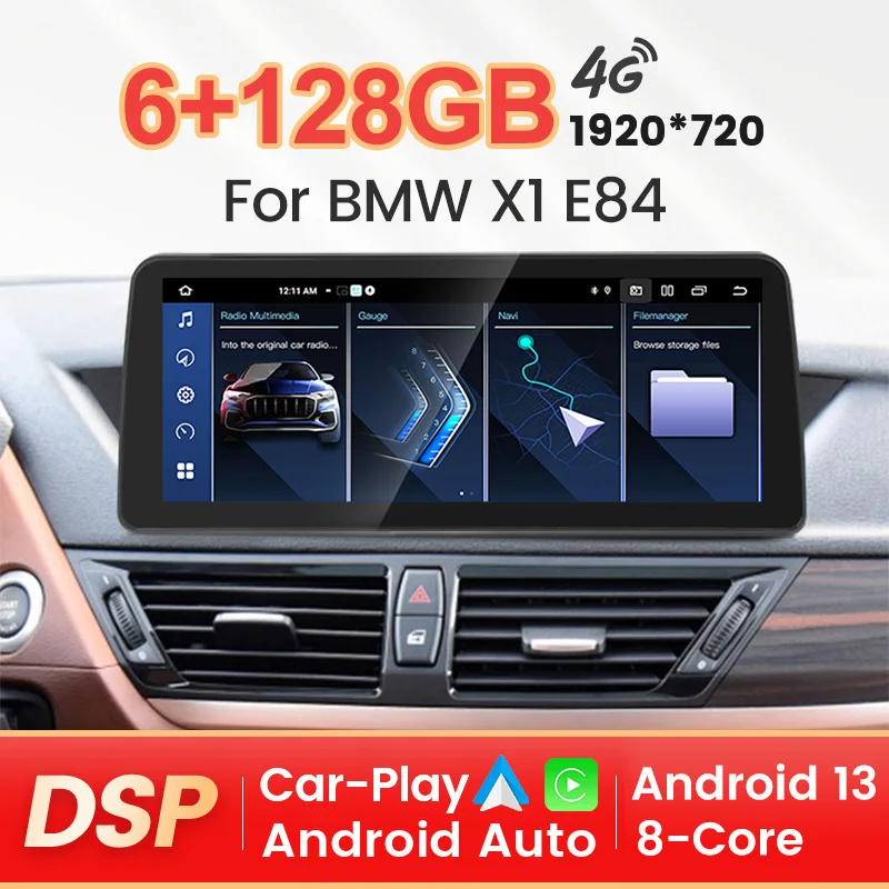 

Автомобильный радиоплеер, 12,3 дюймов, 8 ядер, Android 13, GPS-навигация для BMW X1 E84 2009-2015, автомобильный мультимедийный сенсорный 4G + WiFi BT Carplay