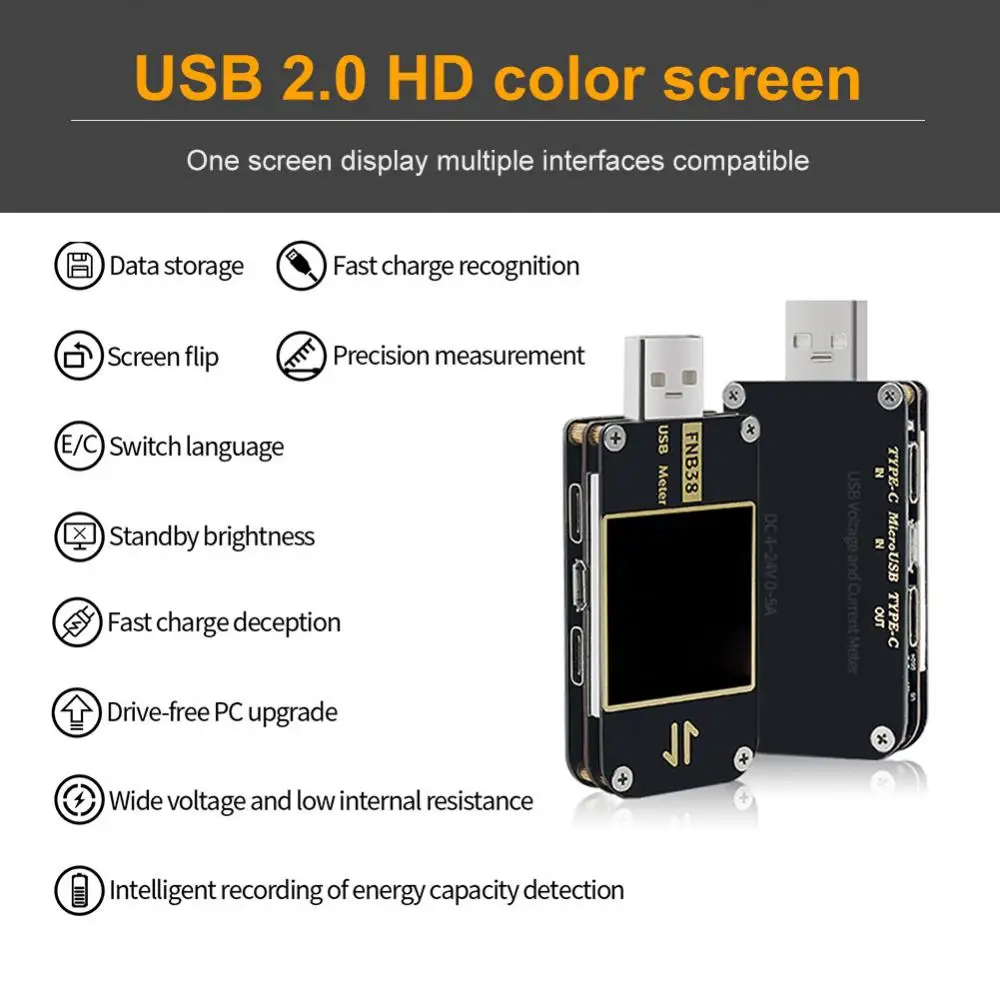 

Voltmeter FNB38 USB LCD Current QC4 PD3.0 2.0 PPS Fast Charging Protocol Tester