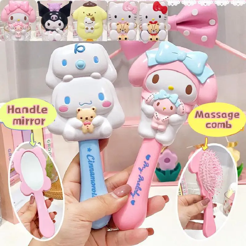 

Новинка Sanrio портативный мультяшный ученический массажер с подушкой для тела зеркало для хранения косметики от Kuromi симпатичная расческа для волос