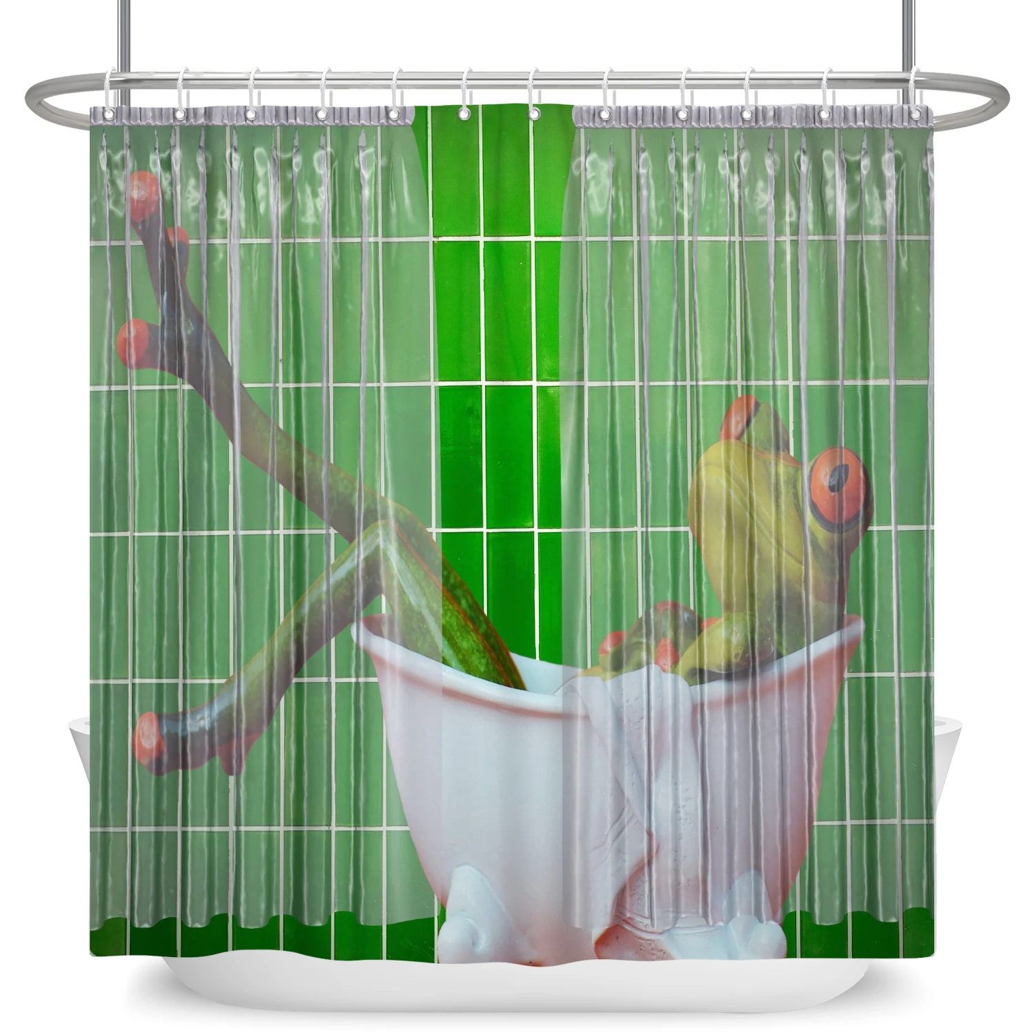Funny Frog Cartoon Shower Curtain Sets Leaf Animal Creative Children Bathroom Decor Waterproof Fabric Home Hooks Bath Curtains 5