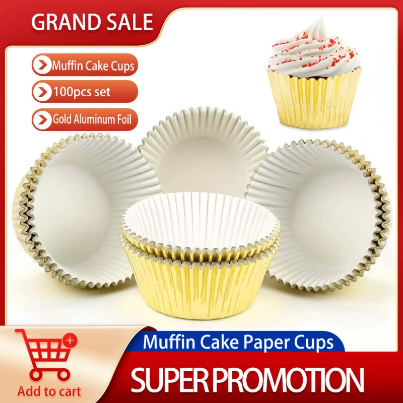100pcs Muffin Cupcake Paper Cups Baking Utensils Gold Thickened