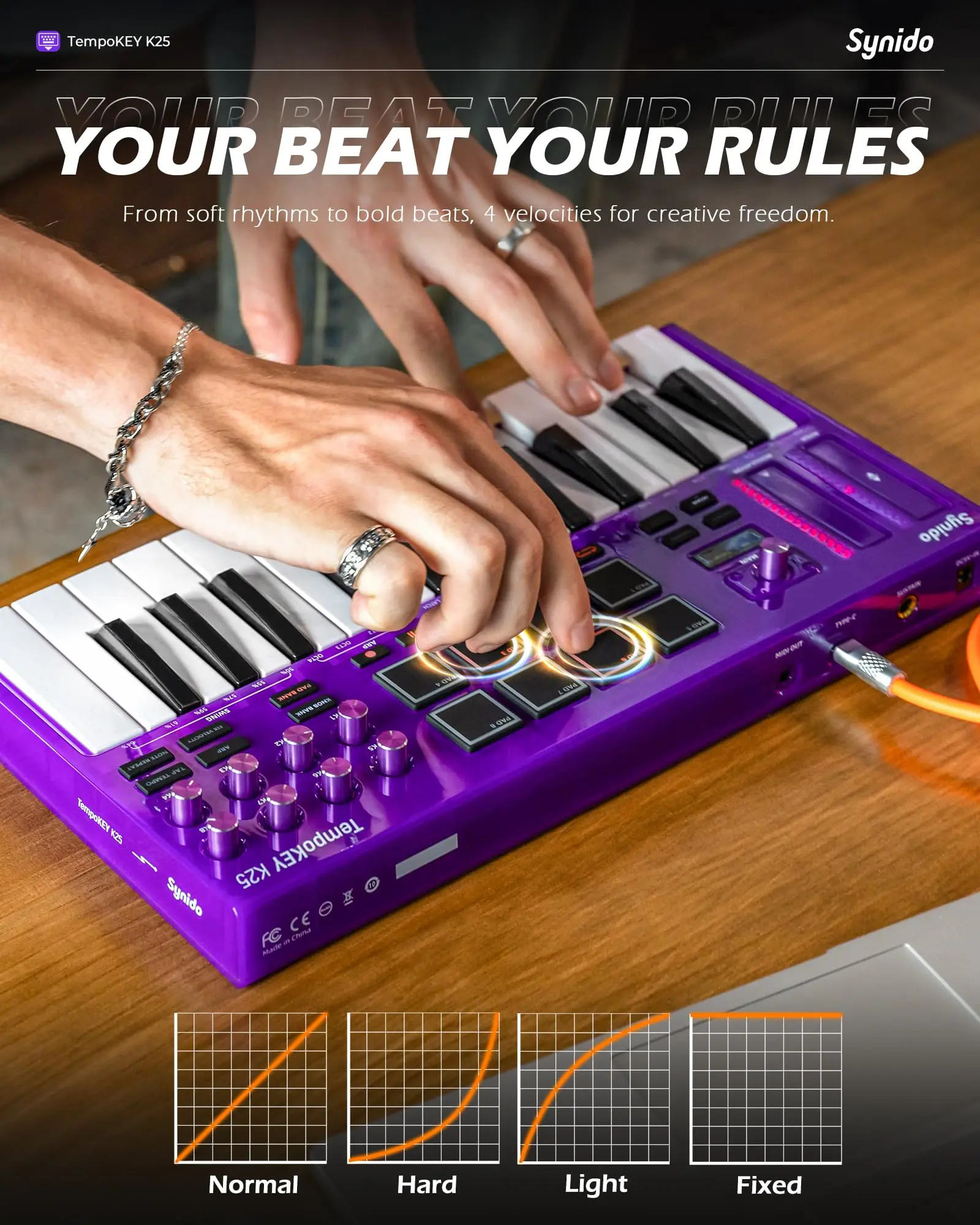 Synido Tempokey K25 MIDI Keyboard Band Accompaniment Arranger Portable MIDI Controller