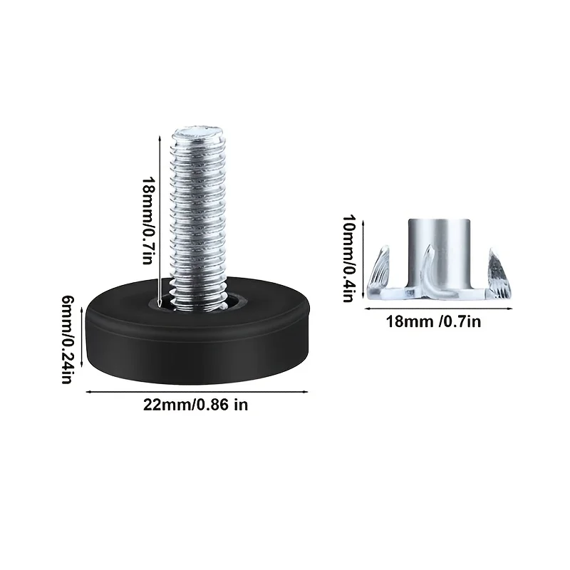 Set of 20 Adjustable Metal Furniture Legs with Non-Slip Base for Indoor and Outdoor Use
