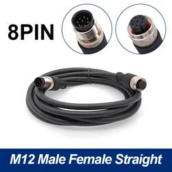 Durable Waterproof M12 Sensor Connector Cable with Dual Heads - 2m Wire, Male and Female, 4 to 8 Pin Options (Straight F to M 8p)