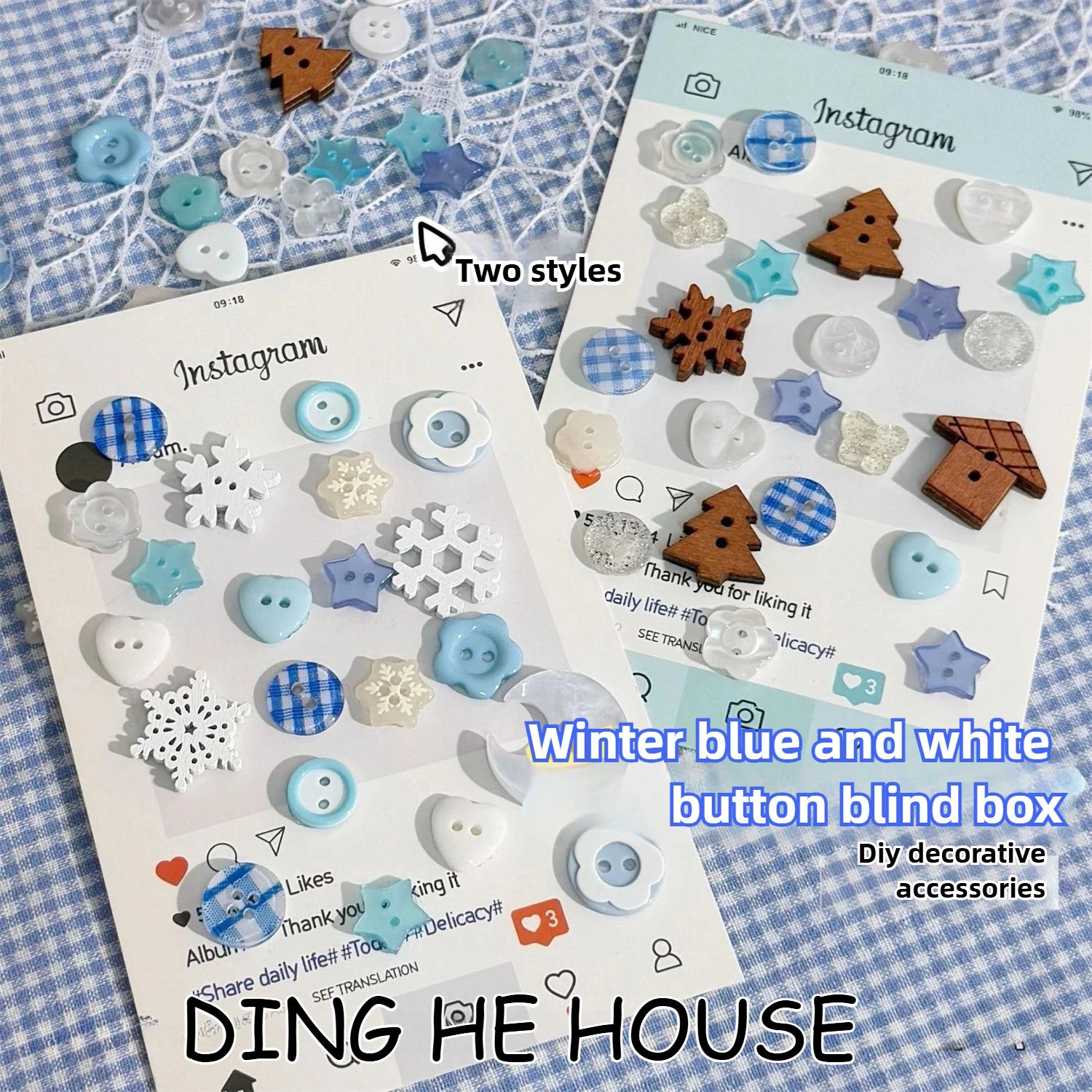 10pc 겨울 블루 화이트 눈송이 버튼 우드 칩 DIY 핸드북 장식 재료 DIY ..