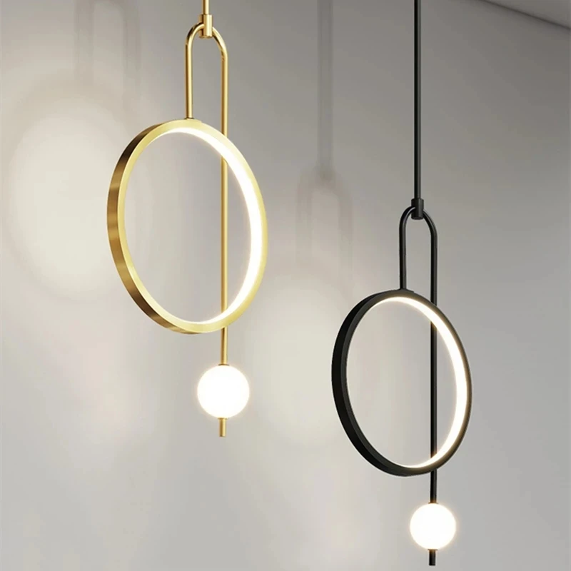 Pendant Lamp Gold Ring Light Modern Ball Led Hanging Bedroom Bedside Minimalist Nordic Luxury Living Room Background Lighting