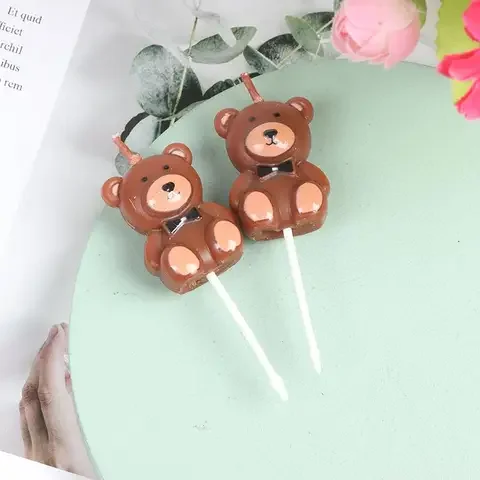 

Birthday Candles 2Pcs Cute Teddy Bear Smokeless Cupcake Cake Topper Candle For Birthday Baby Shower Wedding Party Supplies